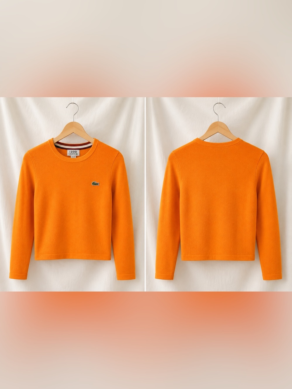Vintage Collector Lacoste Made in France Orange Crewneck Knit Sweater XS-S FR 36 - Picture 8 of 17